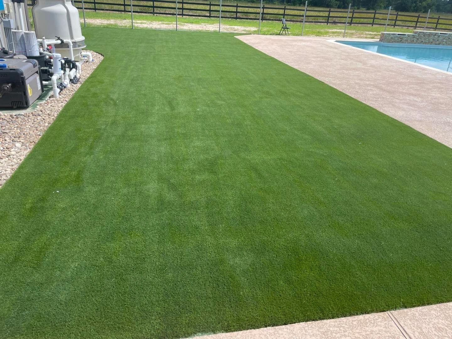Pool area, clean turf install around equipment